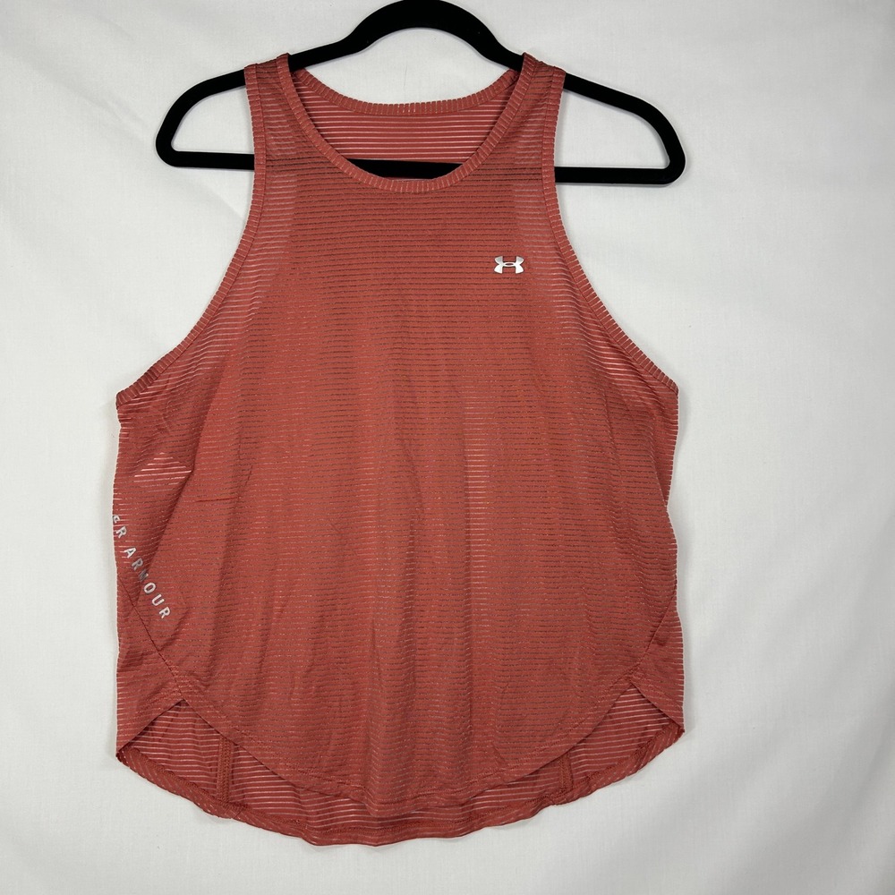 Under Armour Coral Red Burnout Stripe Mesh Tank Top – High Neck Racerback  Small
